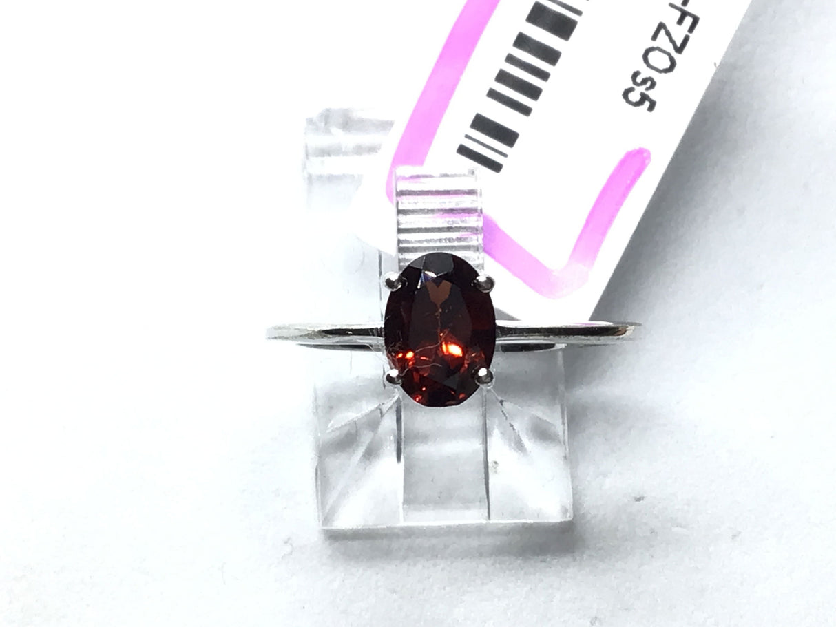 View of Faceted Garnet Ring - Oval Prong Set On 925 Sterling Silver Vert Band sz5