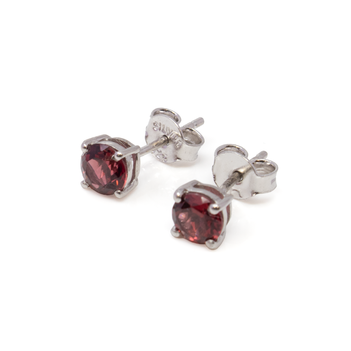 Faceted Garnet Stud Earrings - 5mm Round Prong Set with 925 Sterling Silver