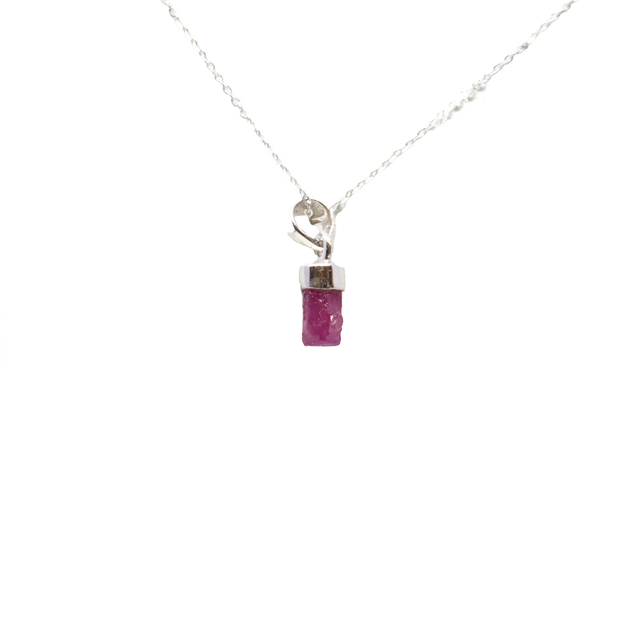 View of Ruby Pendant - Rough Freeform with 925 Sterling Silver Lantern Top bezel
