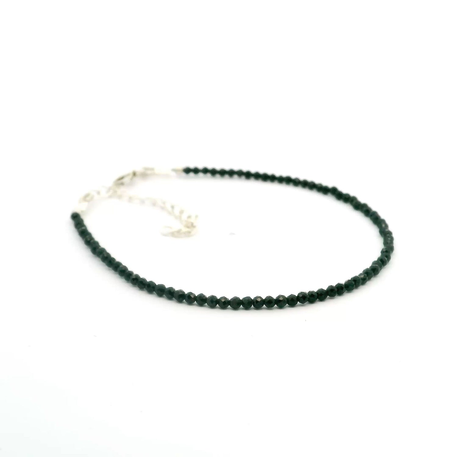 View of Black Spinel Beaded Bracelet - 2mm Faceted Rounds - Single Strand