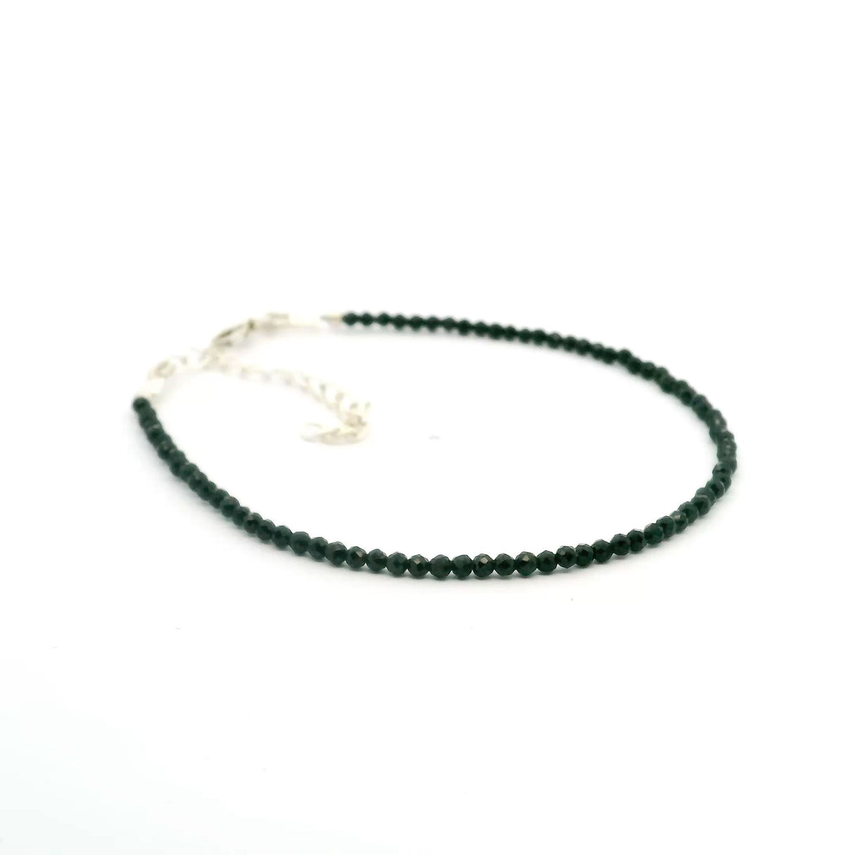 View of Black Spinel Beaded Bracelet - 2mm Faceted Rounds - Single Strand