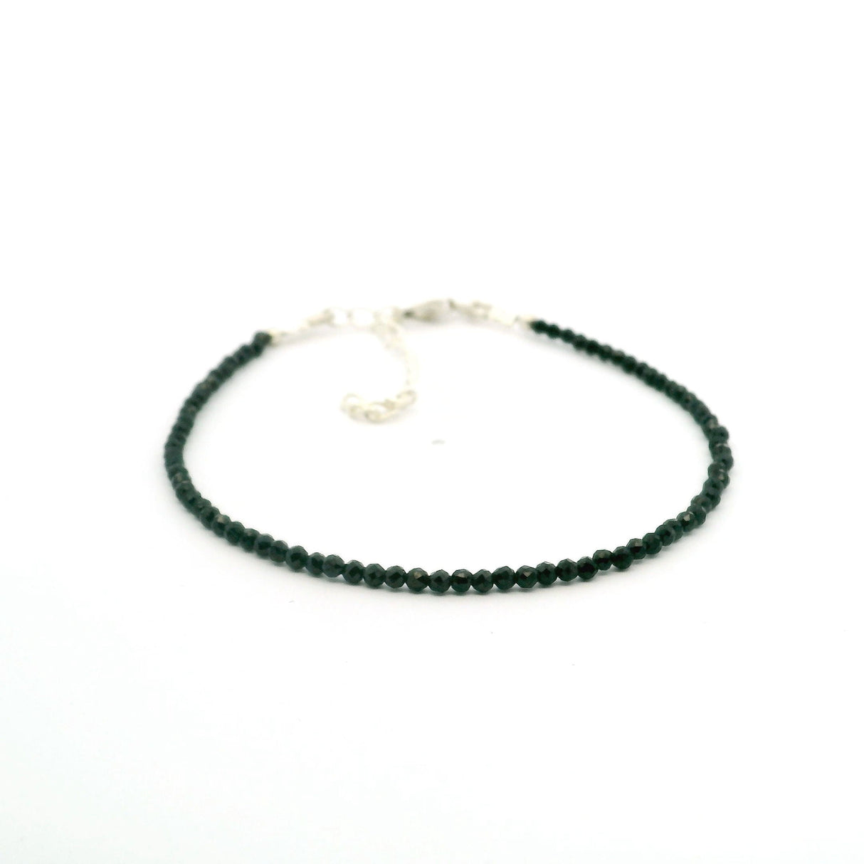 Black Spinel Beaded Bracelet - 2mm Faceted Rounds - Single Strand