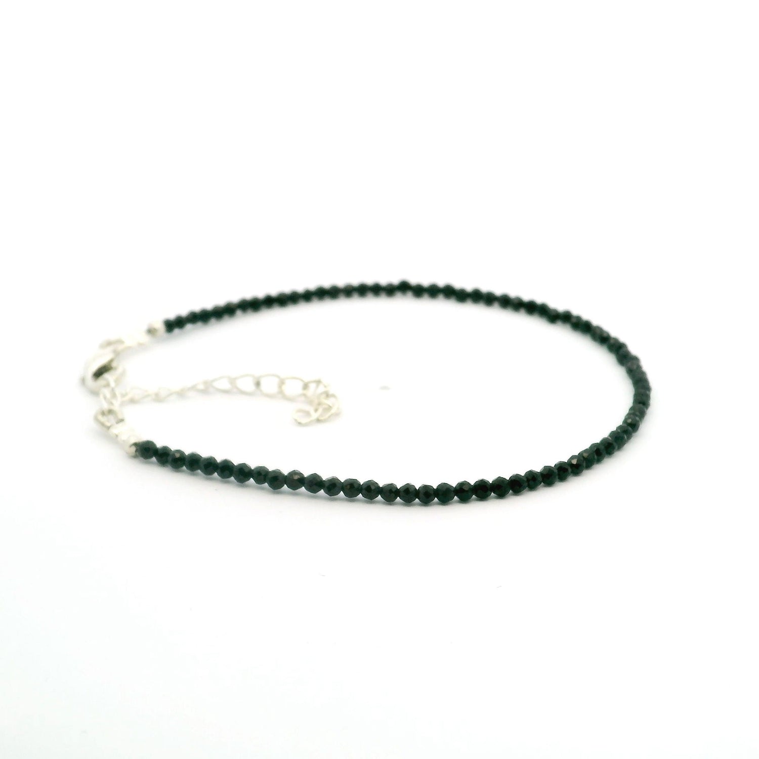 Black Spinel Beaded Bracelet - 2mm Faceted Rounds - Single Strand