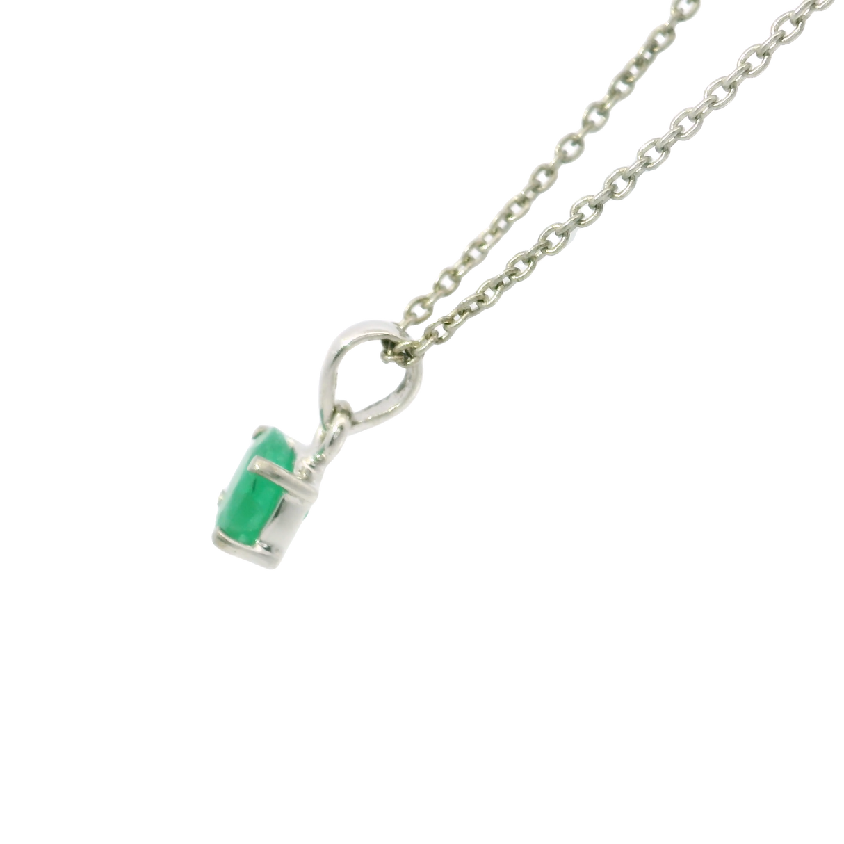Faceted Emerald Necklace - Dainty Prong Set Oval with 925 Sterling Silver Box Chain