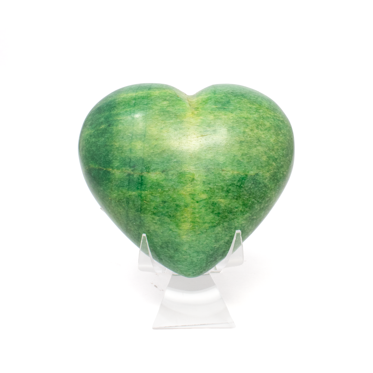 View of Dyed Green Onyx Heart - Medium on Lucite Stand