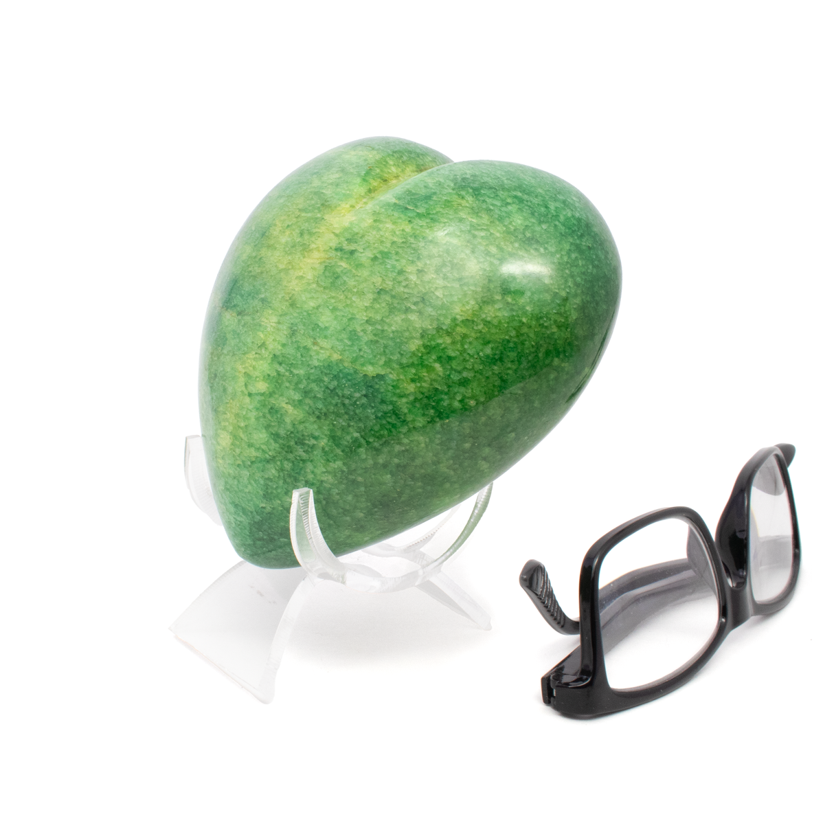 Dyed Green Onyx Heart - Medium on Lucite Stand