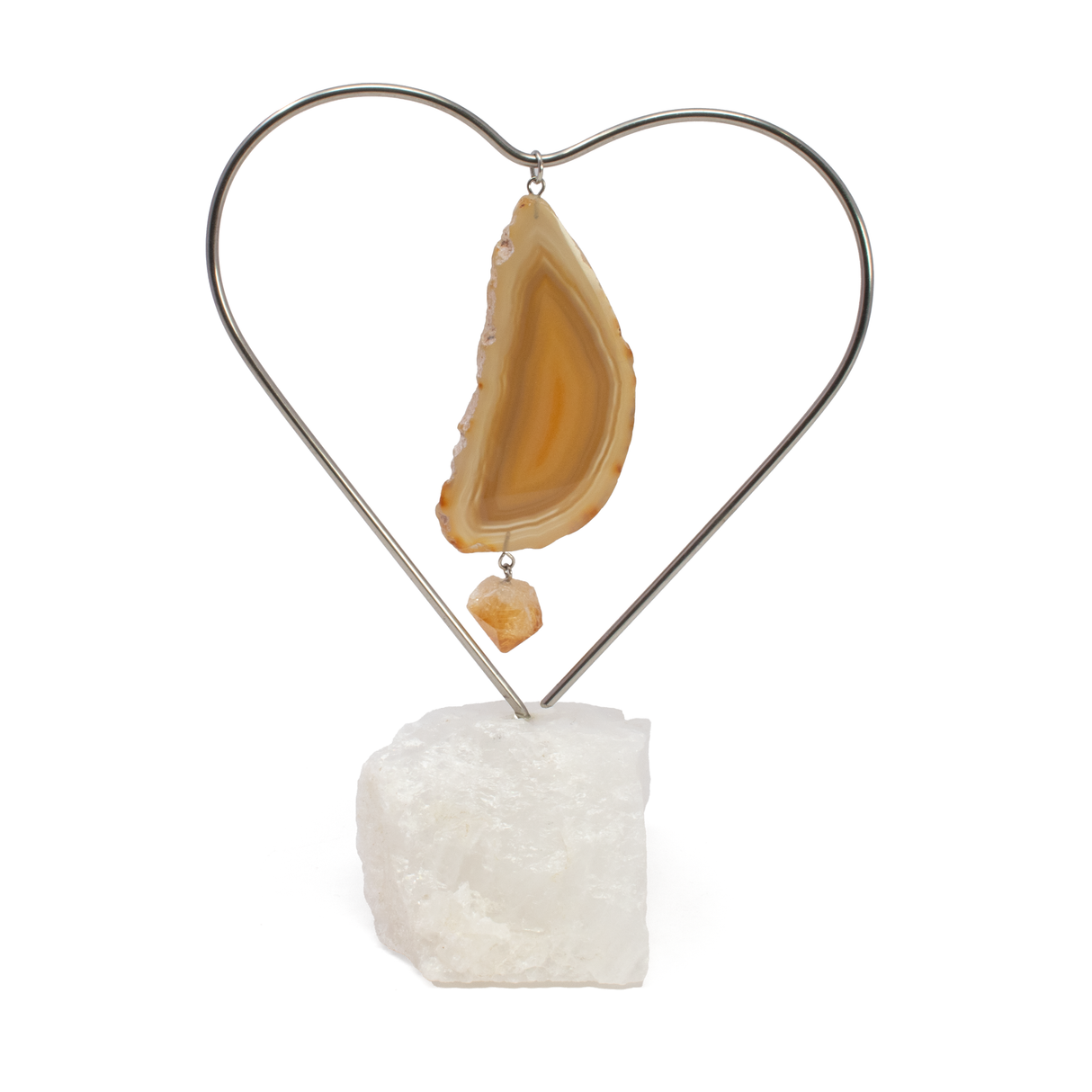 View of Natural Agate Slice Desktop Heart Frame On Quartz Base
