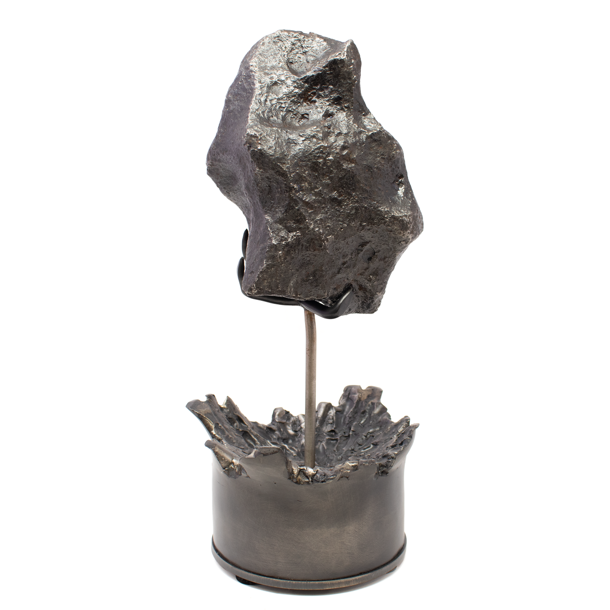 View of Campo de Cielo Meteorite on Custom Rotating \"Impact\" Stand (round) - From Argentina