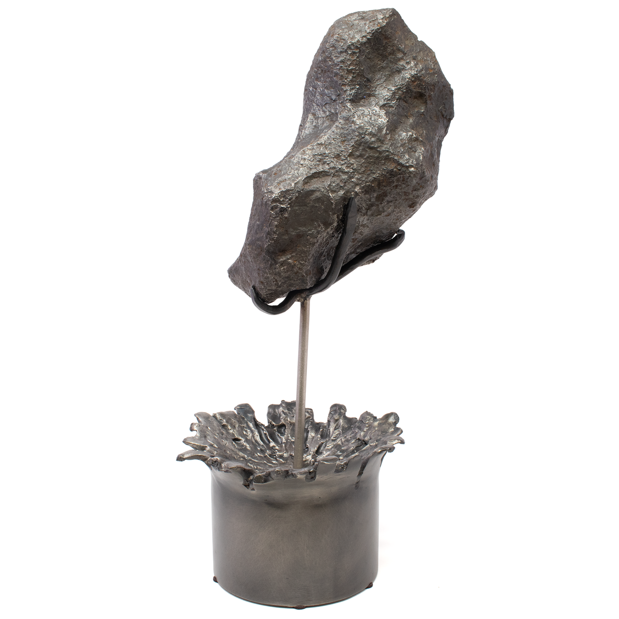 View of Campo de Cielo Meteorite on Custom Rotating \"Impact\" Stand (round) - From Argentina