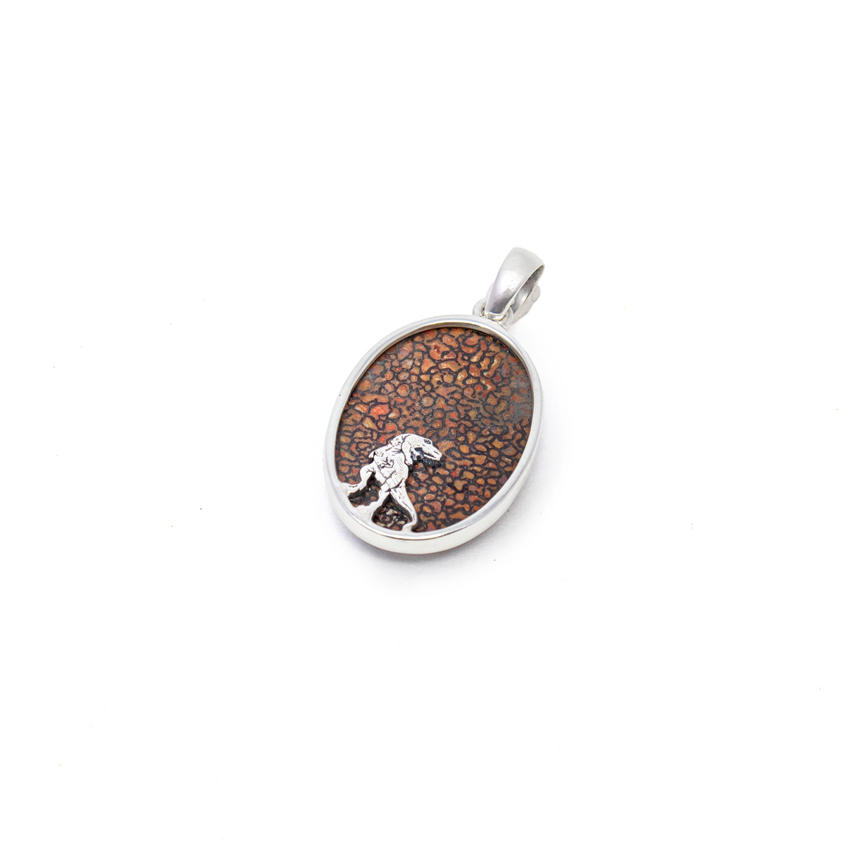 Dinosaur Bone Fossil Pendant - Oval Cabochon with 925 Sterling Silver Bezel