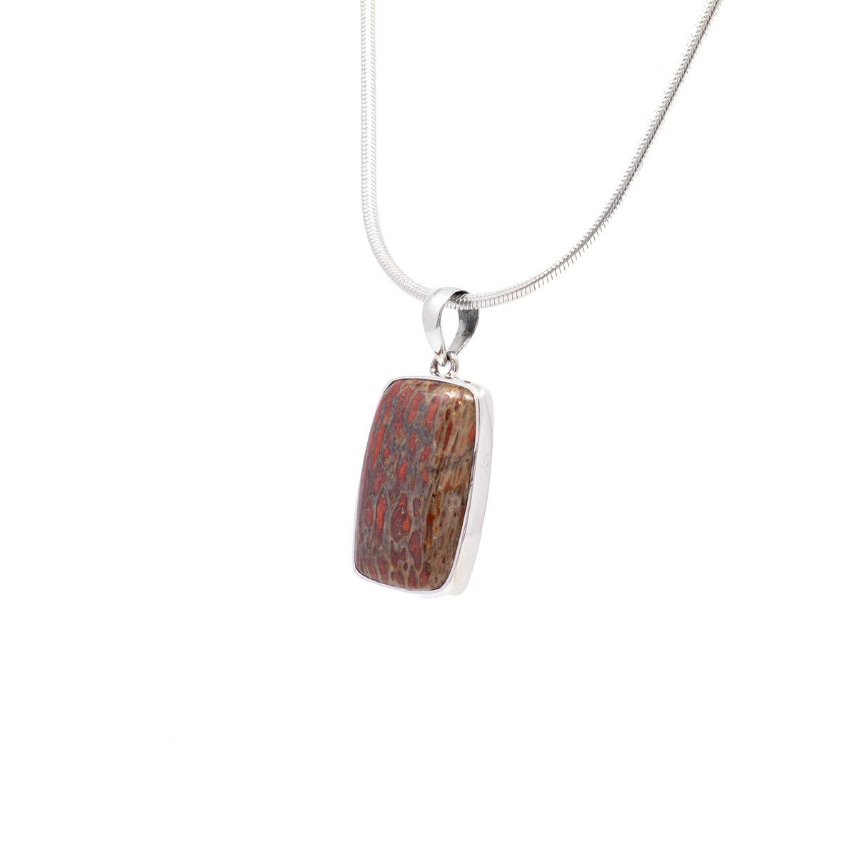 Dinosaur Bone Fossil Pendant - Simple Rectangle Cabochon with 925 Sterling Silver Bezel
