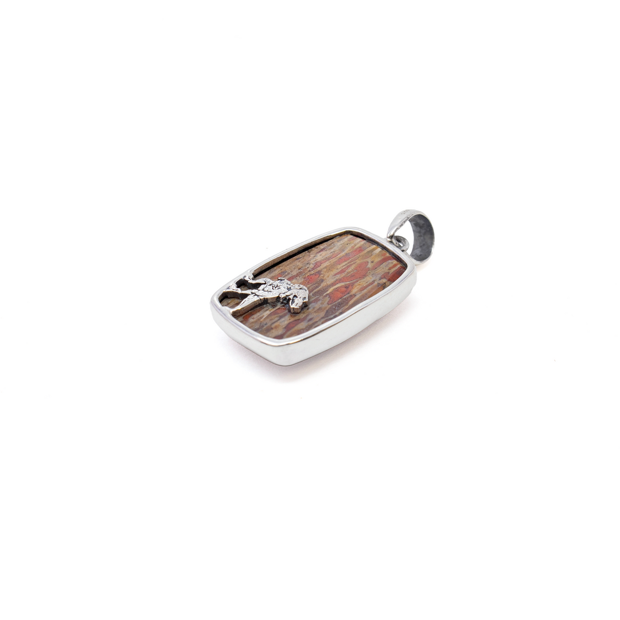 Dinosaur Bone Fossil Pendant - Simple Rectangle Cabochon with 925 Sterling Silver Bezel