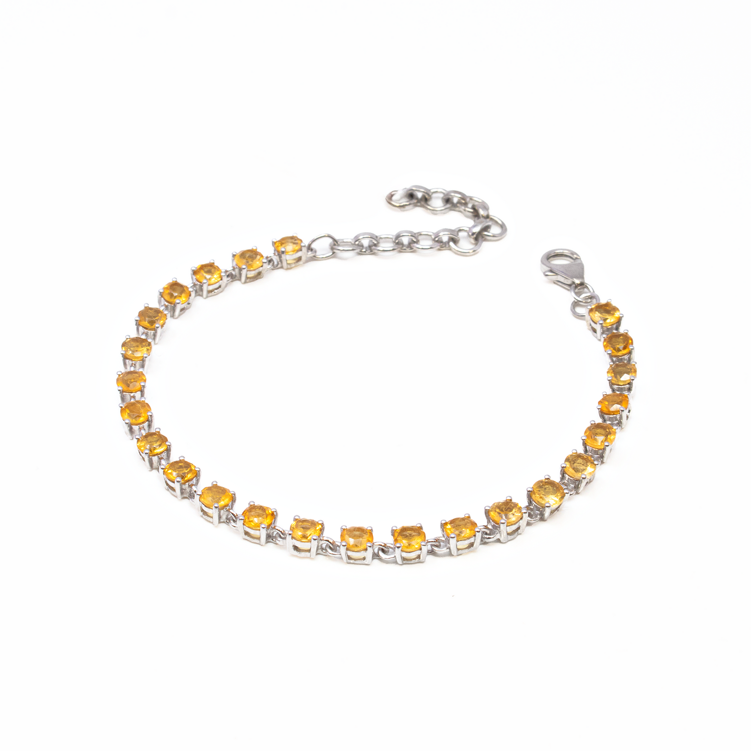 View of Faceted Citrine Link Bracelet - 24 4mm Rounds Prong Set with 925 Sterling Silver - Deep Orange Hue