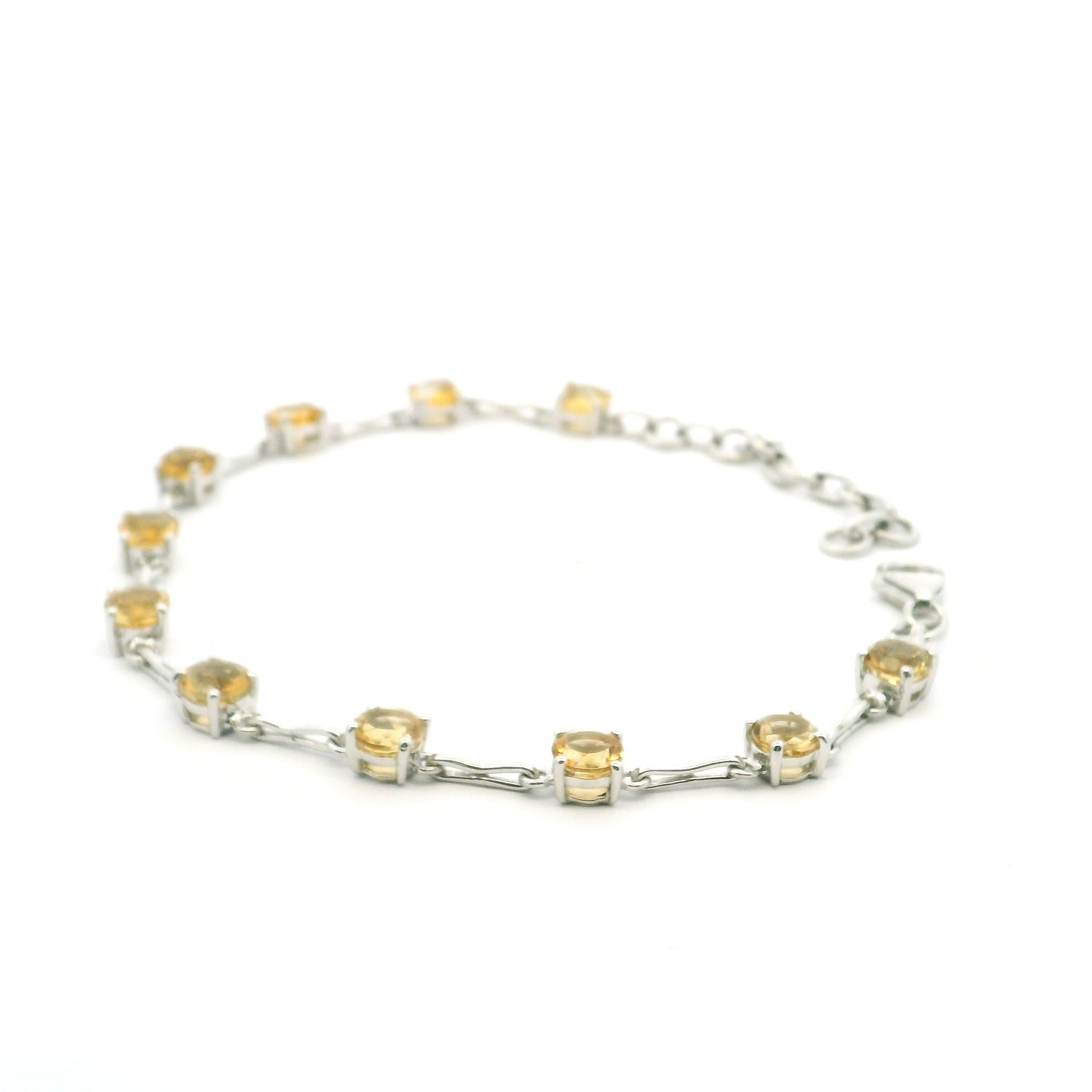 Faceted Citrine Link Bracelet - 11 5mm Rounds Prong Set with 925 Sterling Silver Bar Links In Between