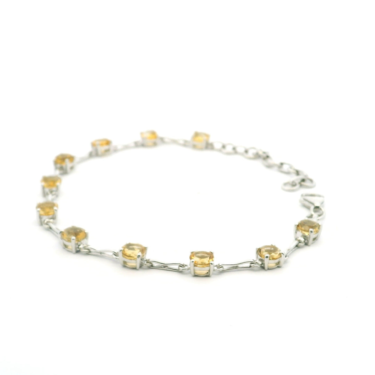 Faceted Citrine Link Bracelet - 11 5mm Rounds Prong Set with 925 Sterling Silver Bar Links In Between