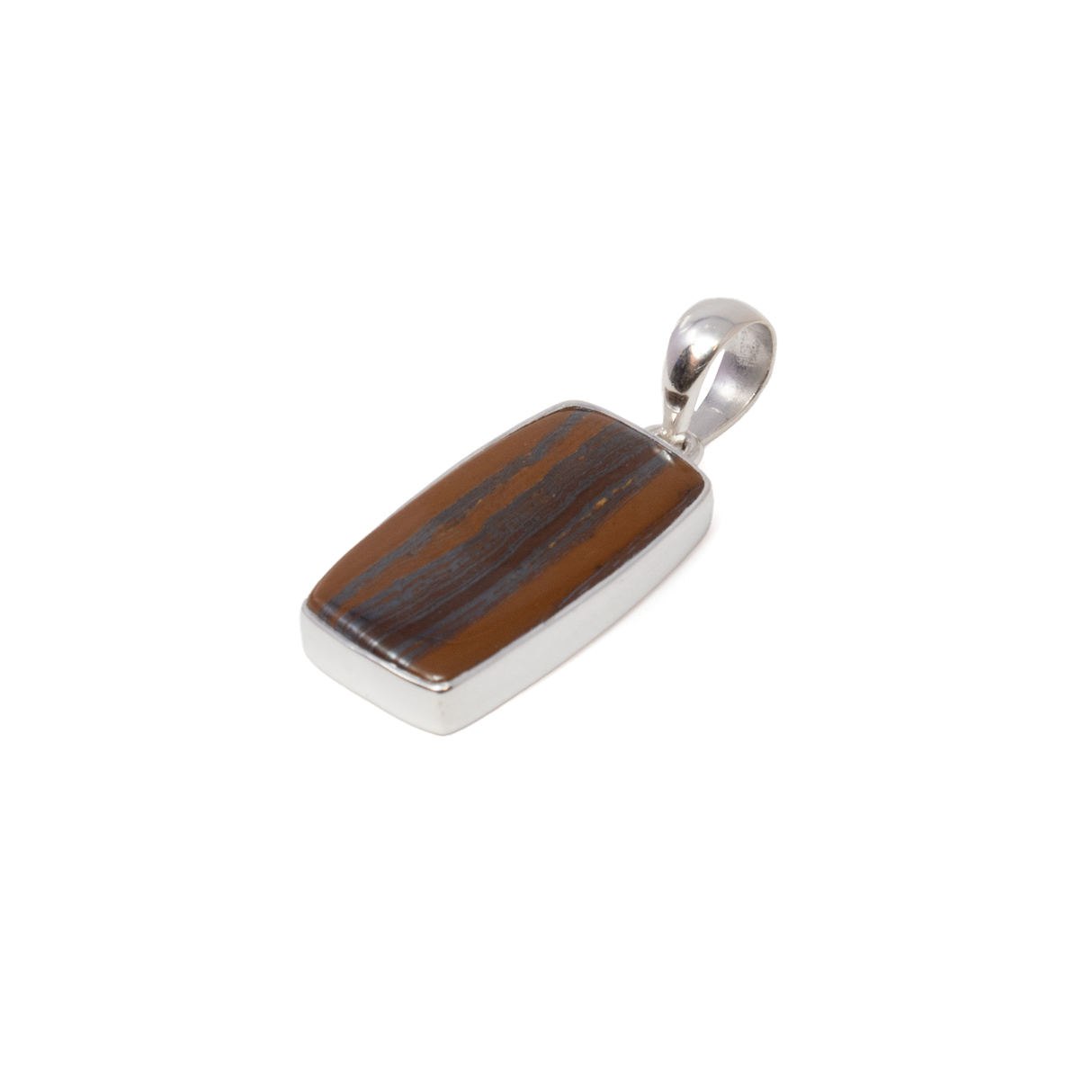 Iron Tigers Eye Pendant - Rectangle Cabochon with Simple 925 Sterling Silver Bezel