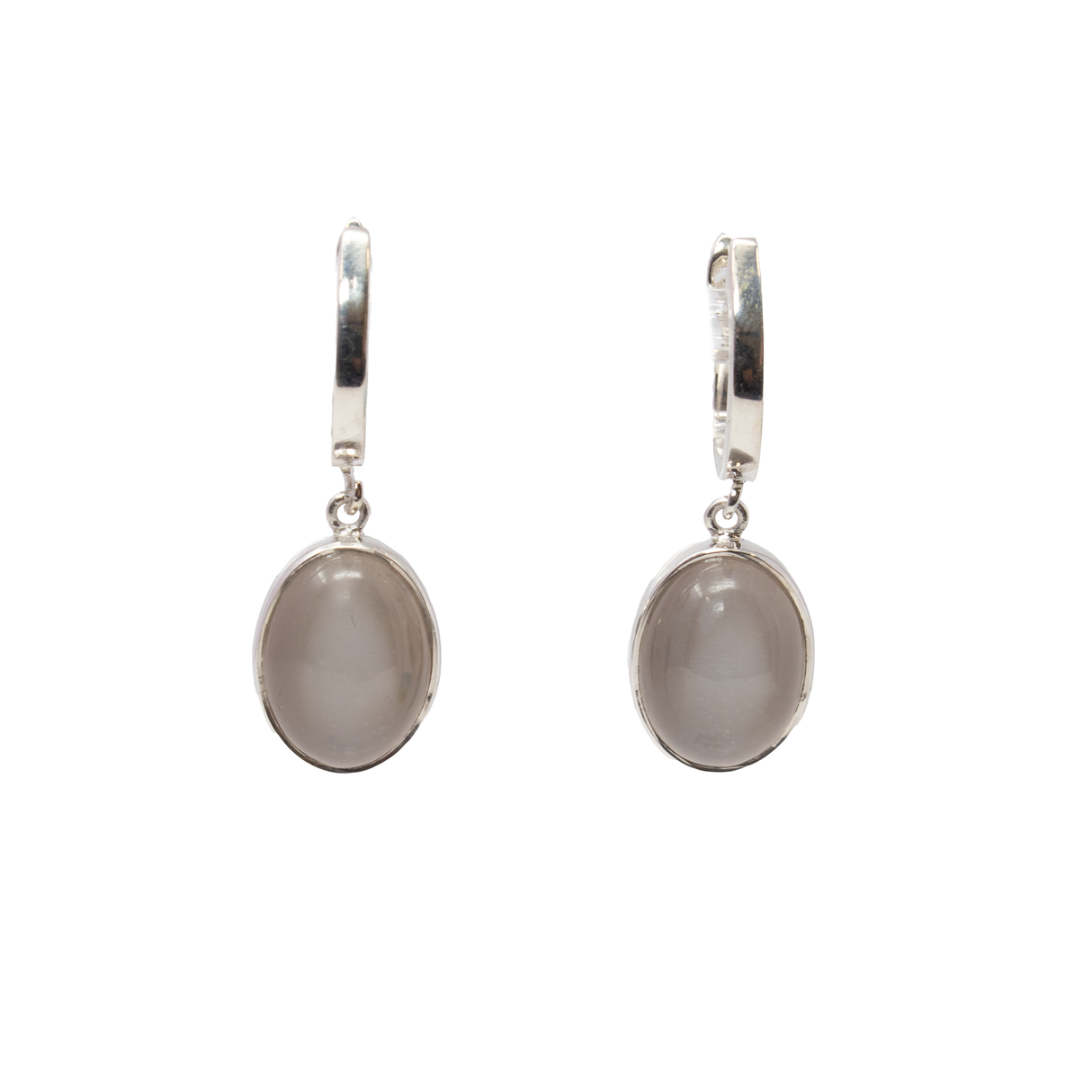 Moonstone Dangle Earrings - Oval Cabochon with Simple 925 Sterling Silver Bezel & Latch Back Clasp