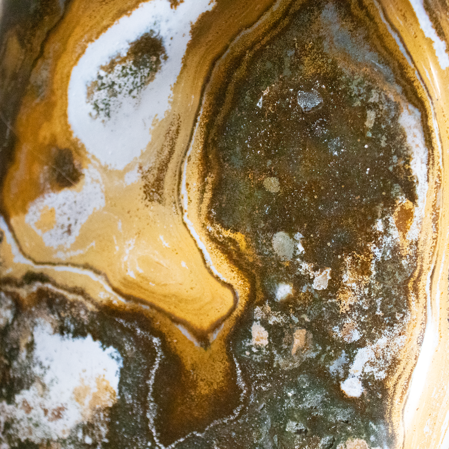 Ocean Jasper FreeForm Set on Custom Rotating Stand Patina Finish