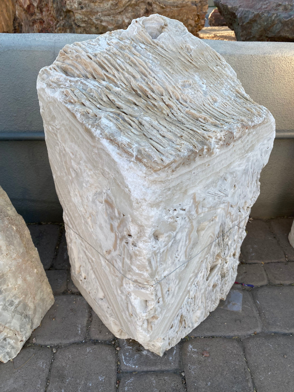 View of White Fossil Onyx Fountain - Block with Natural Top
