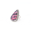 View of Rhodonite Ring - Pear Cabochon with 925 Sterling Silver Bezel & Beaded Edge on Double Band sz10
