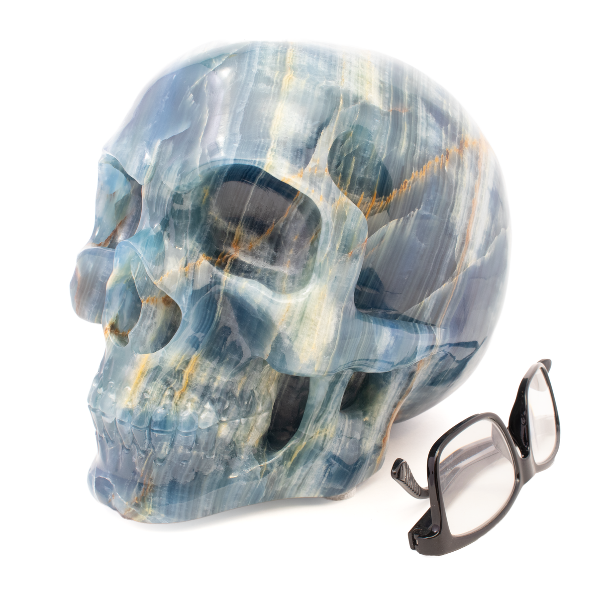 A+ Argentinian Blue Calcite Skull Carving - 8"+