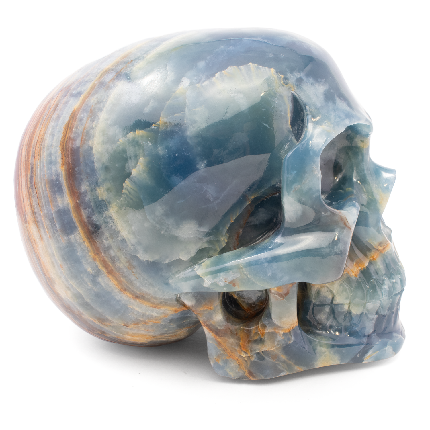 A+ Argentinian Blue Calcite Skull Carving - 8"+