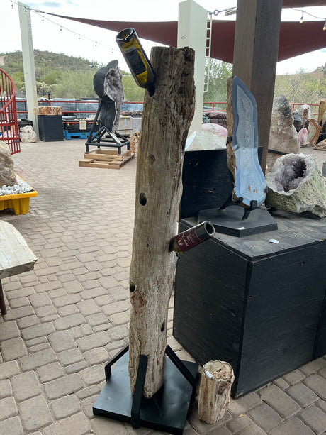 View of Madagascar Petrified Wood Log Wine Holder with 9 Holes