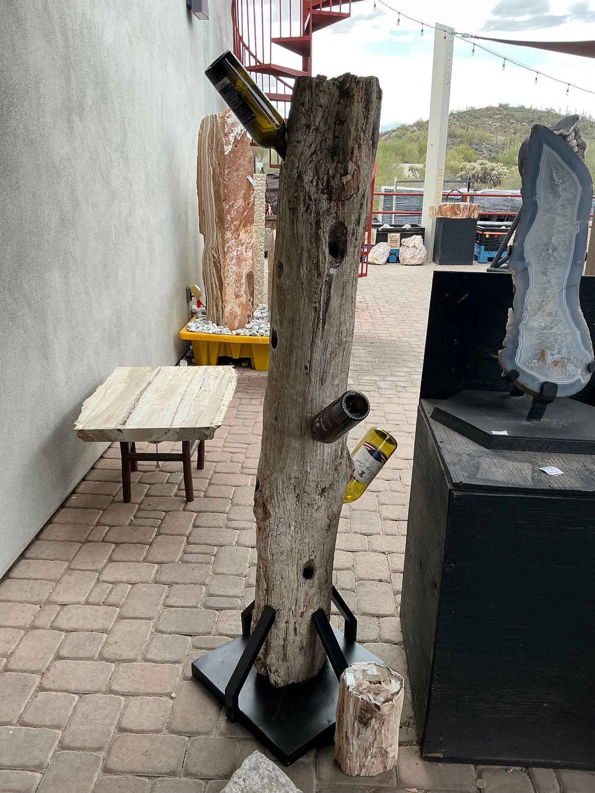 Madagascar Petrified Wood Log Wine Holder with 9 Holes