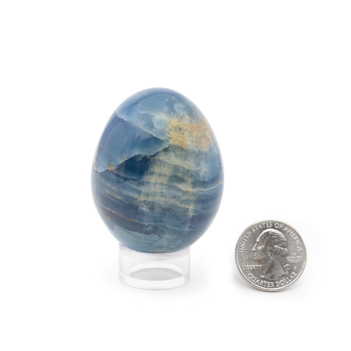 A+ Argentinian Blue Calcite Egg with Lucite Ring Stand