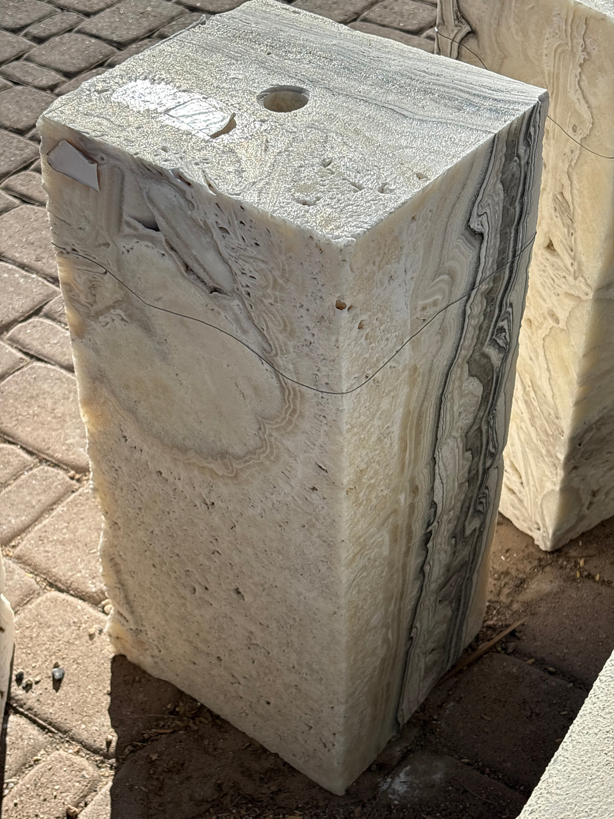 Zebra Fossil Onyx Fountain ***NO Basin - Block with Amber Layer