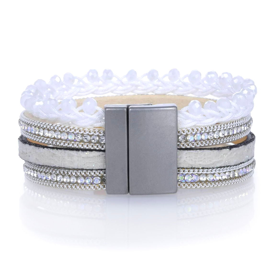 Sparkle Multi Wrap Bracelet - White Braid with Iridesenct & Magnetic Clasp