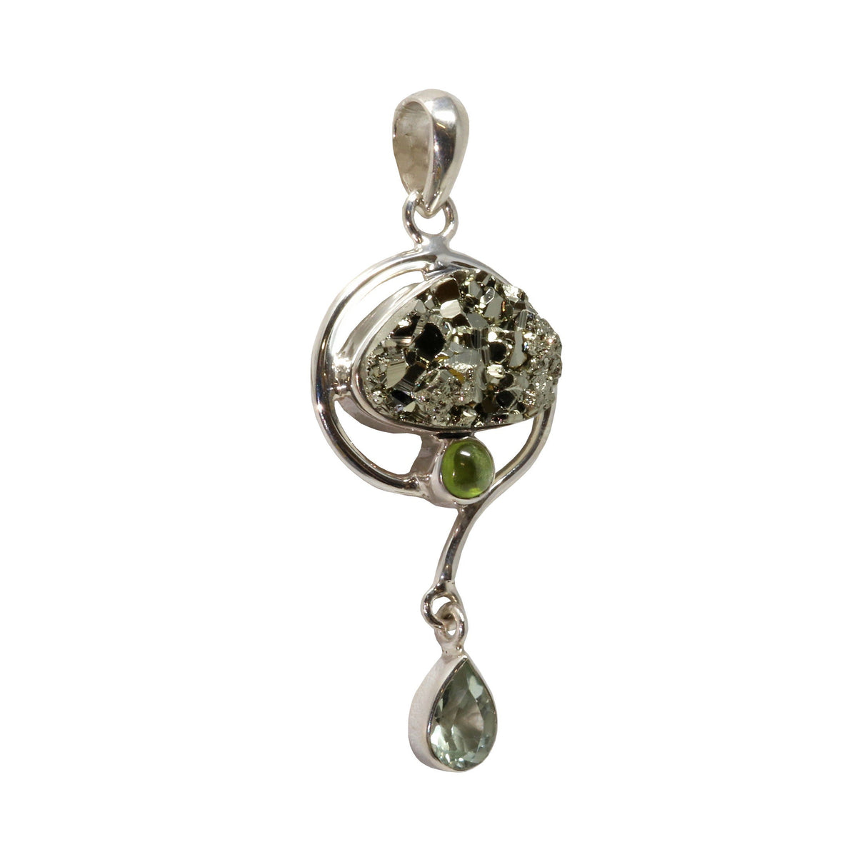 Peruvian Pyrite Pendant with Prasiolite & Vesuvianite aka. Idocrase