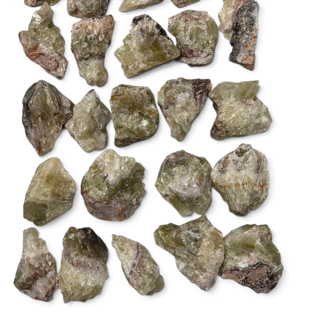 Rare Earth Gallery green calcite crystal clusters with natural ombre color variations in a medium size range