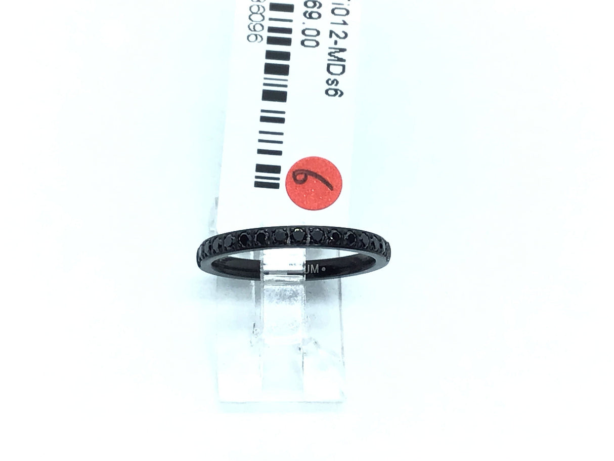Titanium ring, 2mm band with black IP plating and black CZ pave set on half