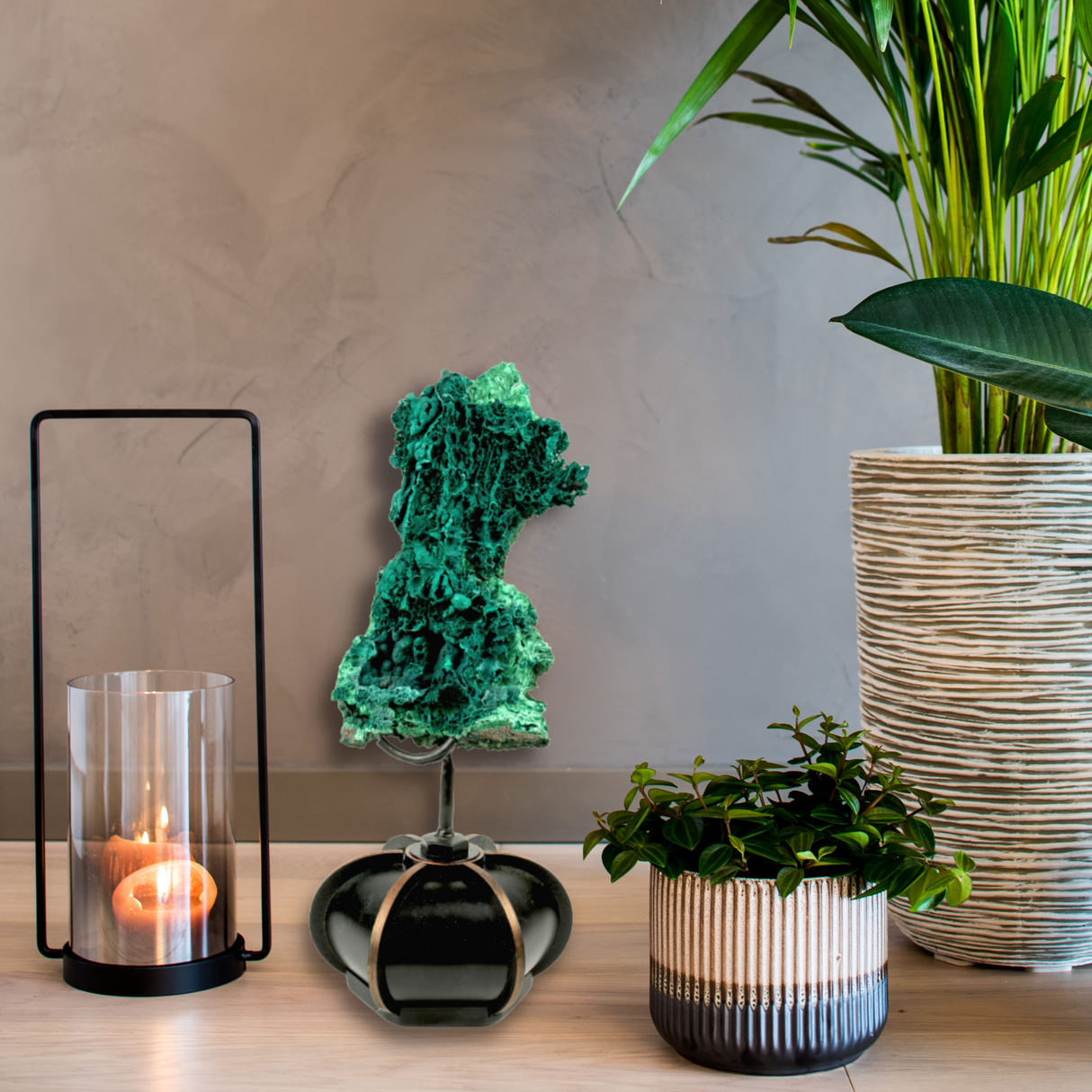 Chrysocolla Malachite Specimen with Porous Formation on Custom Pumpkin Stand