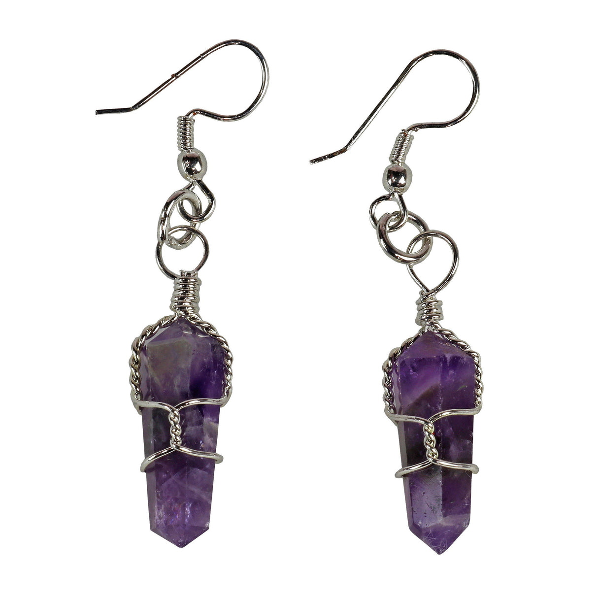 Amethyst Wire Wrapped Dangle Earrings - A Quality