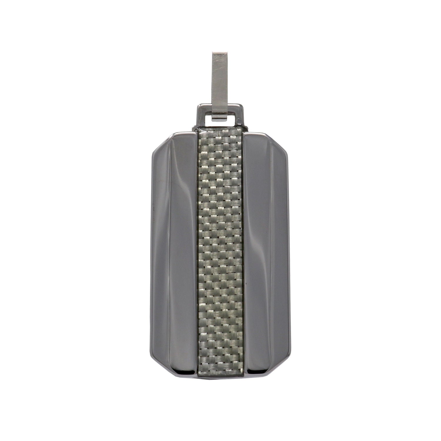 Tungsten Dog Tag Pendant with Silver Carbon Fiber Center