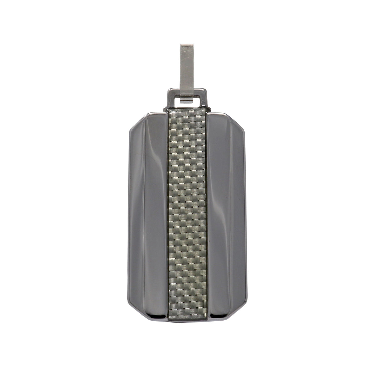 Tungsten Dog Tag Pendant with Silver Carbon Fiber Center
