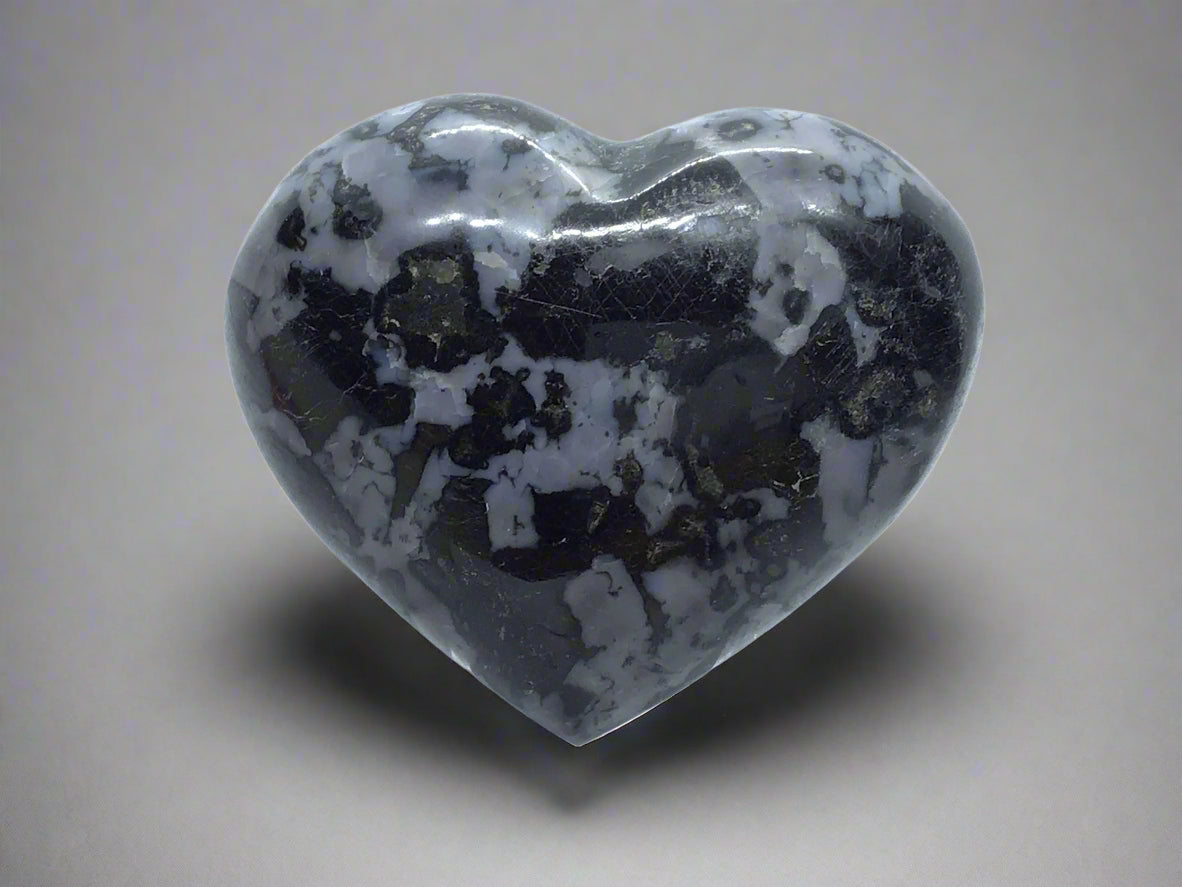 Indigo Gabbro Heart aka Merlinite on Lucite Stand
