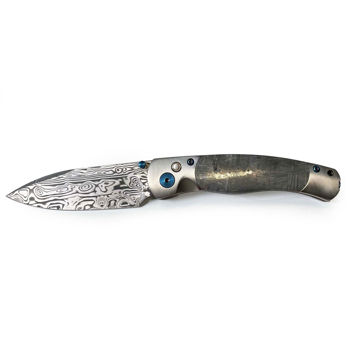 Munionalusta Meteorite Knife with Damascus Steel Blade and Blue Accents - Large