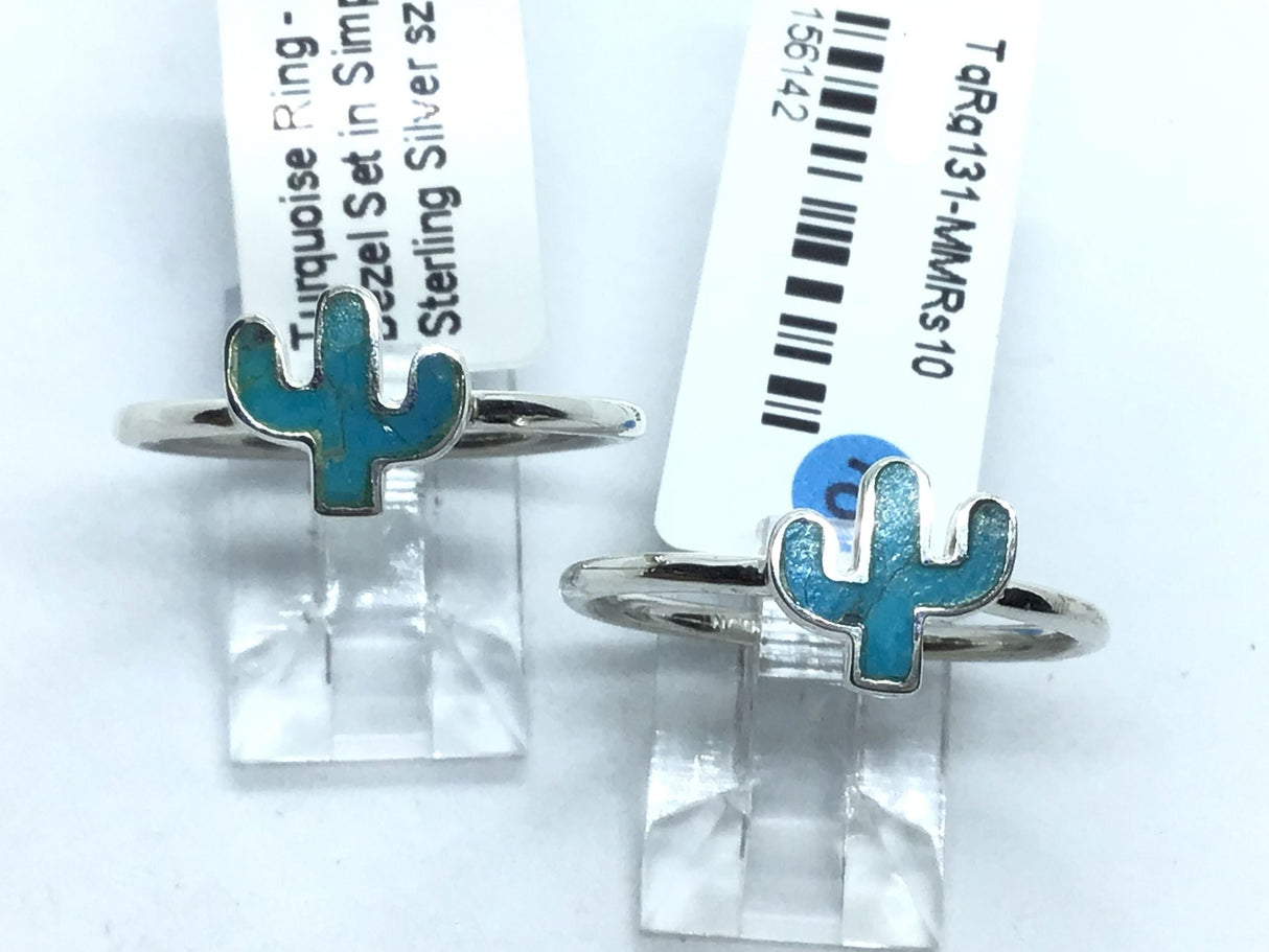 View of Turquoise Ring - Cactus Bezel Set in Simple 925 Sterling Silver sz10