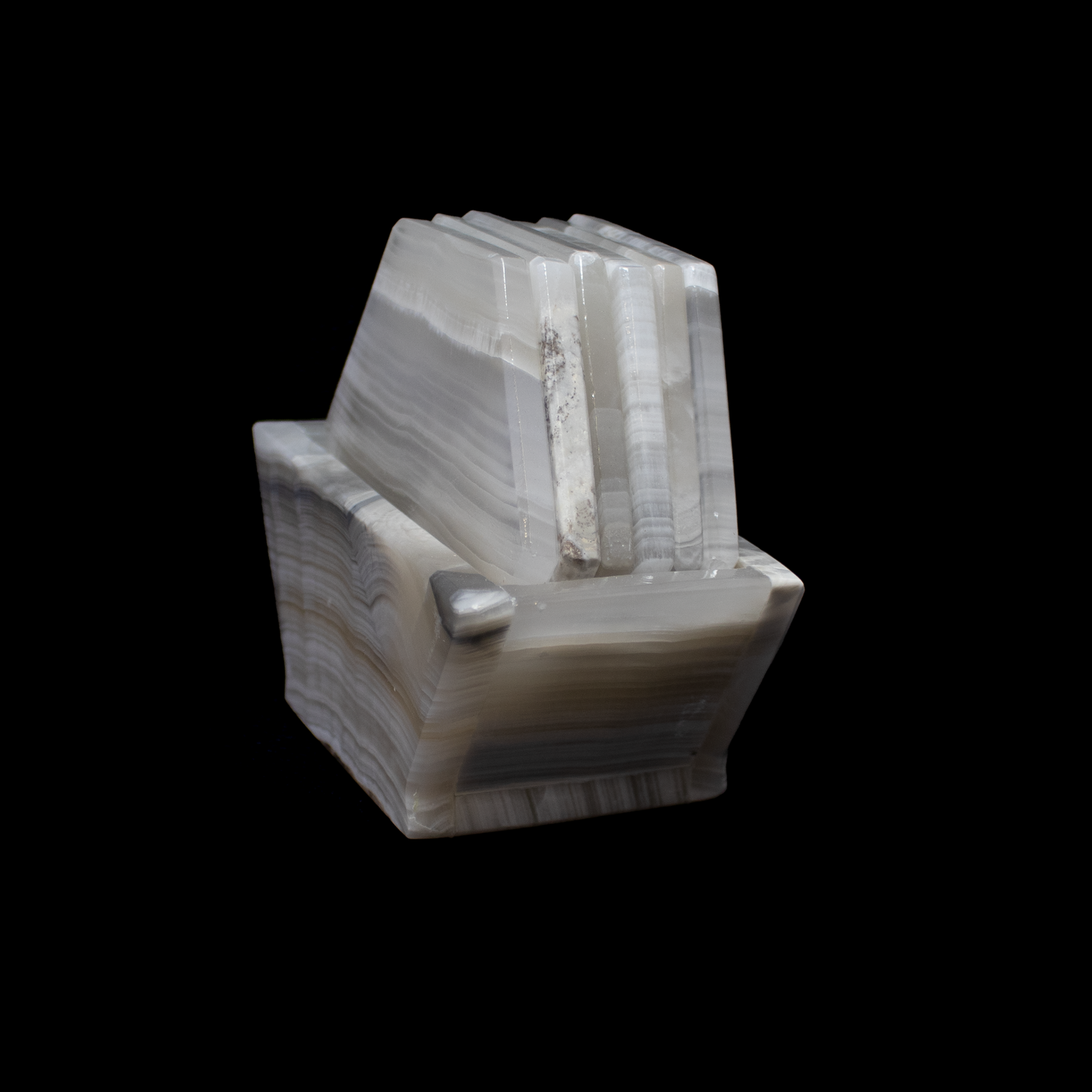 Banded Pearlescent Onyx Coasters - Set of 6 with Holder - Hexagons