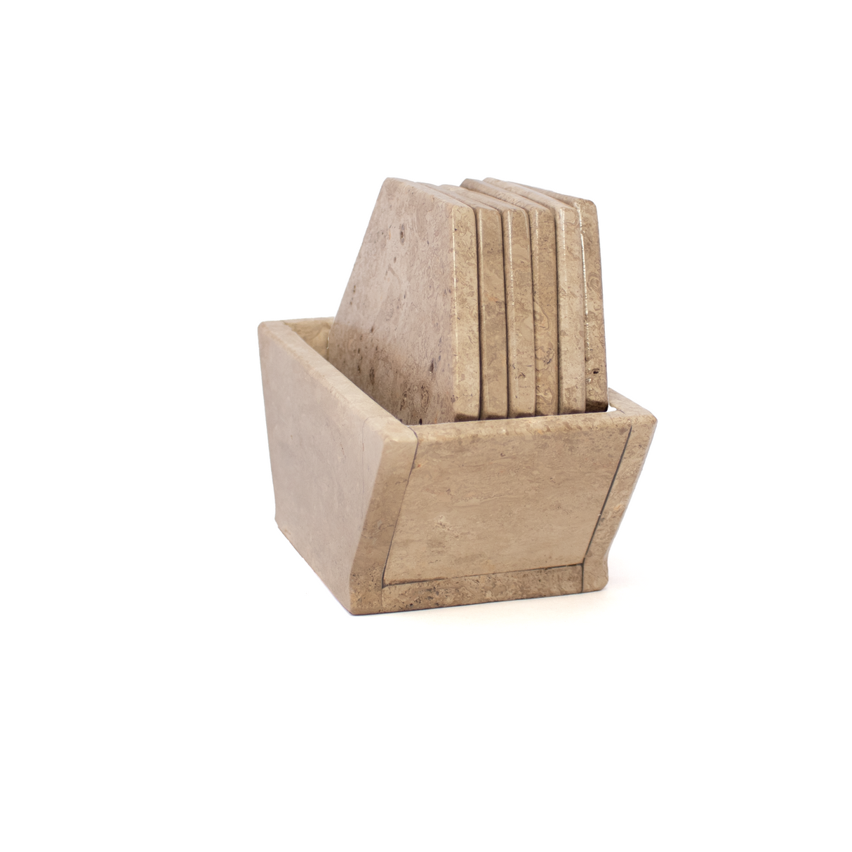 Cafe Travertine Coasters - Set of 6 with Holder - Hexagons