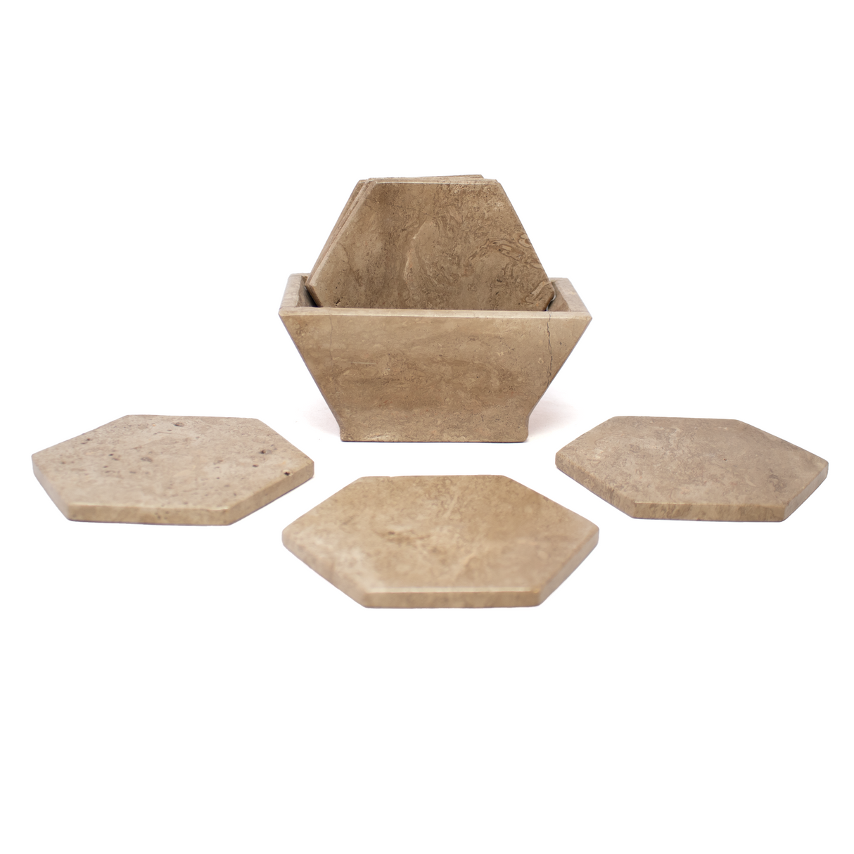 Cafe Travertine Coasters - Set of 6 with Holder - Hexagons