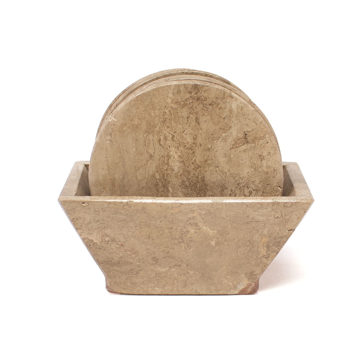 View of Cafe Travertine Coasters - Set of 6 with Holder - Rounds