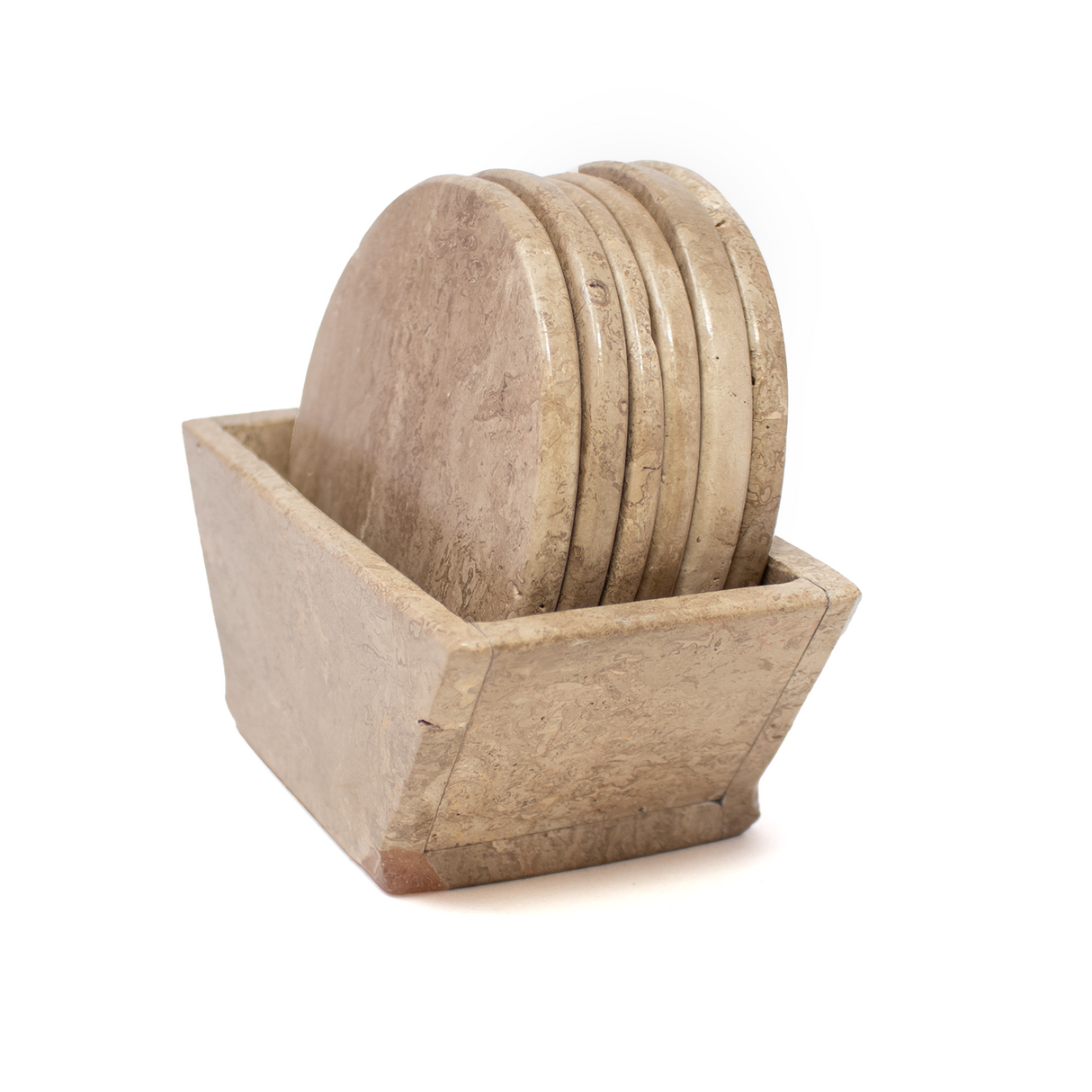 Cafe Travertine Coasters - Set of 6 with Holder - Rounds