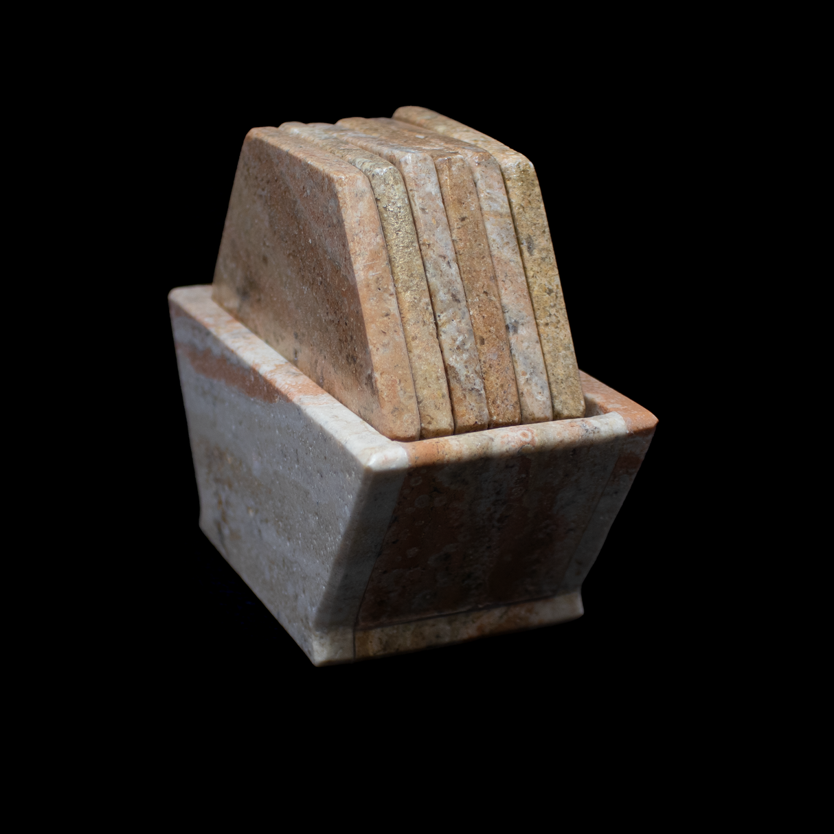 Carmel Travertine Onyx Coasters - Set of 6 with Holder - Hexagons