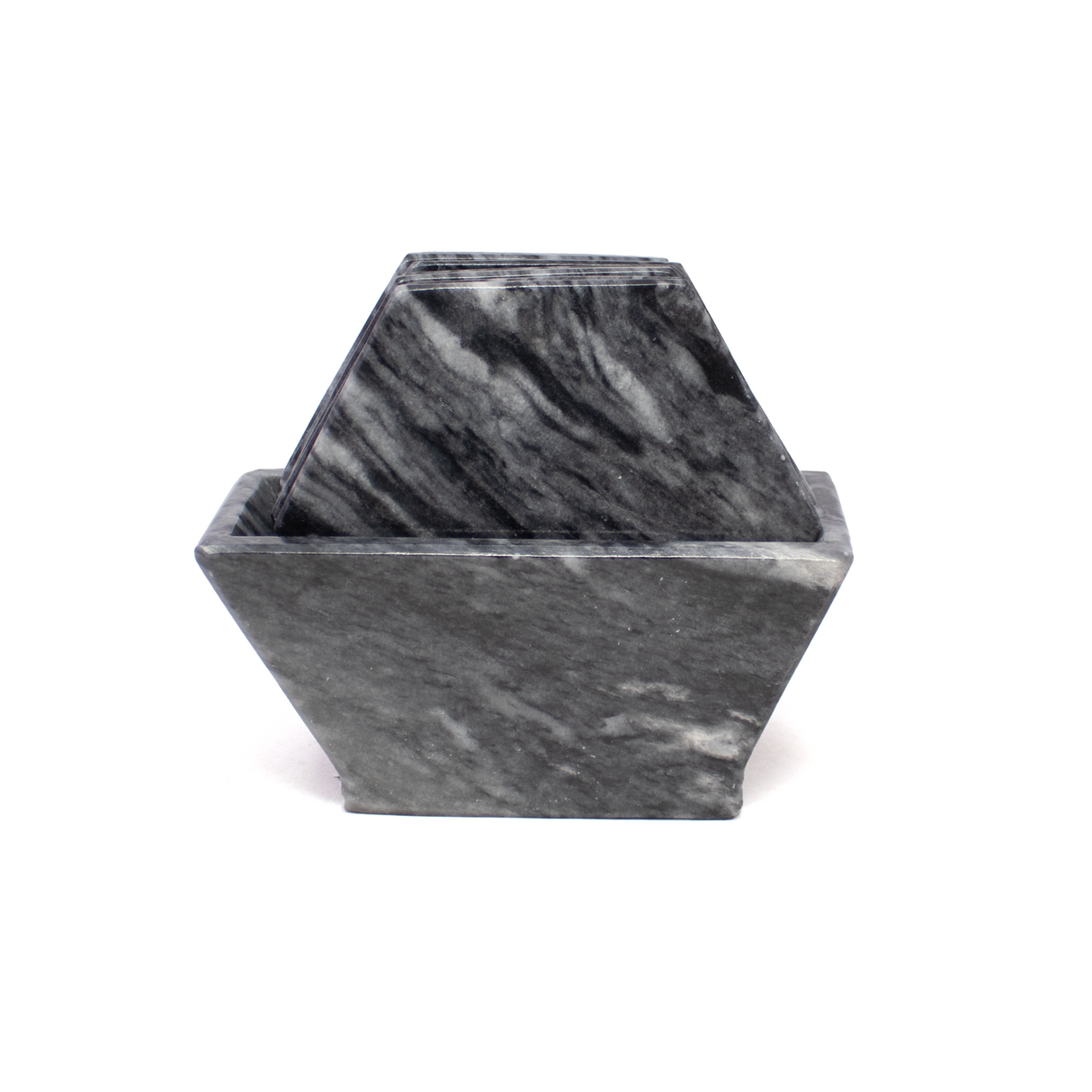 View of Gray Marble Coasters - Set of 6 with Holder - Hexagons