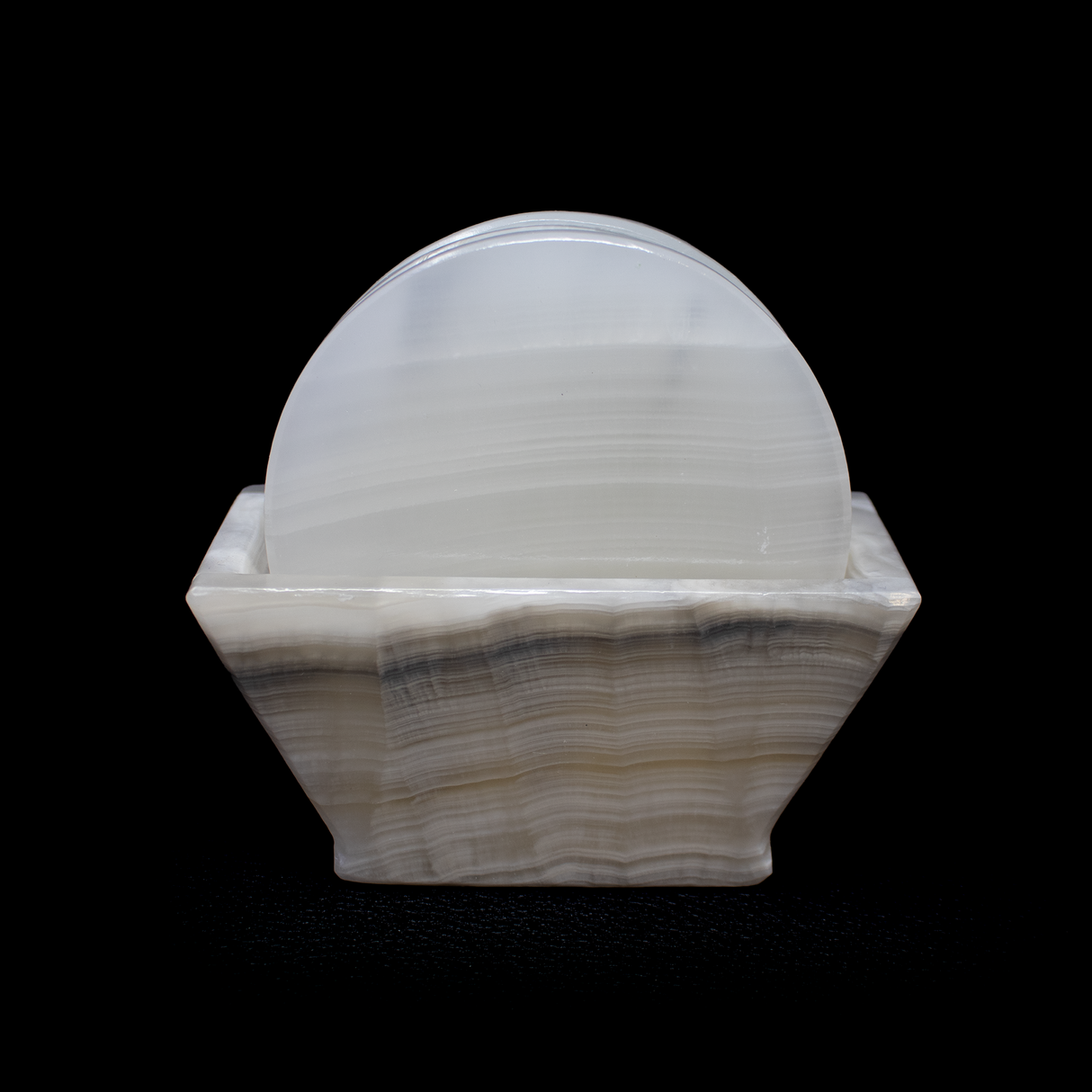 View of Banded Pearlescent Onyx Coasters - Set of 6 with Holder - Rounds