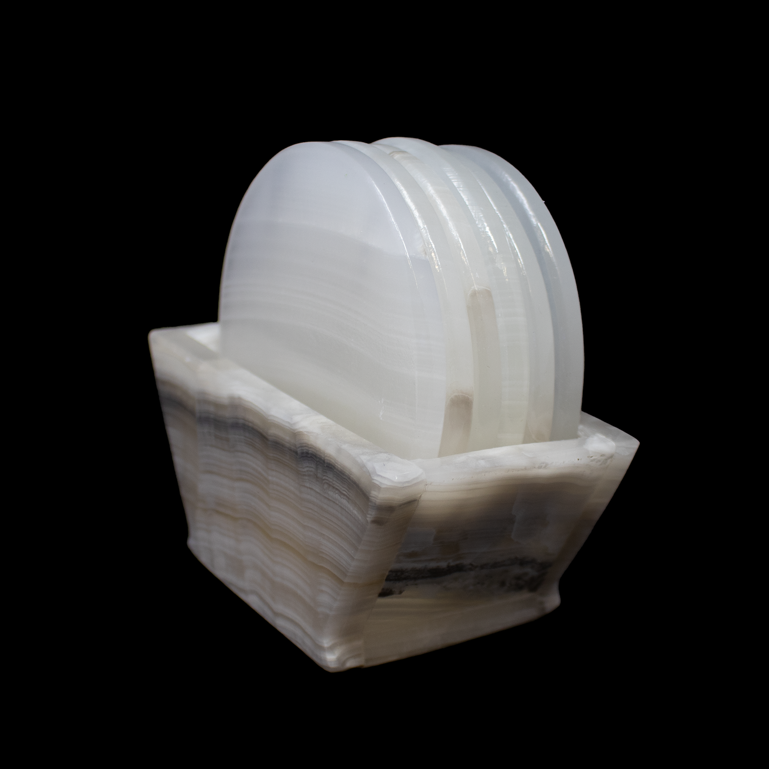 Banded Pearlescent Onyx Coasters - Set of 6 with Holder - Rounds